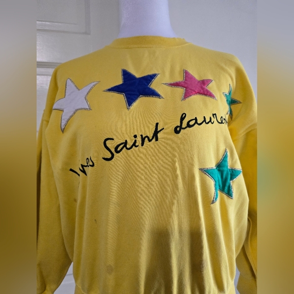 Vintage Yves Saint Laurent Yellow Sweater with Multicolor Stars - Picture 3 of 15